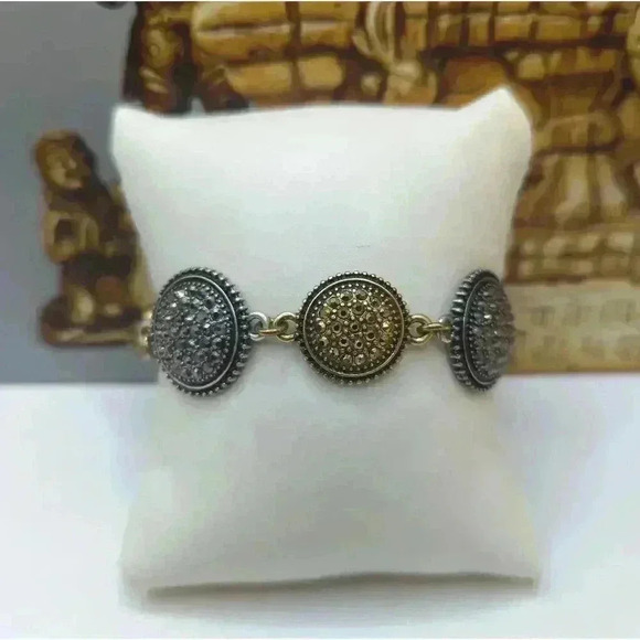 Lucky Brand Reversible Silver Gold Bracelet Round Medallions Antique Finish - Picture 6 of 7